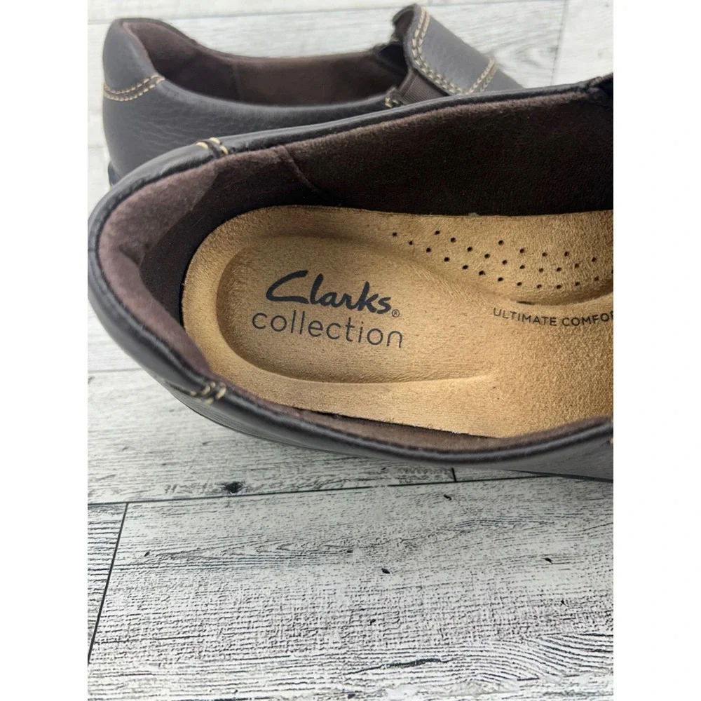 Clarks Collection Womens Brown‎ Leather Zip Side Slip On Loafer Shoes Size 7M